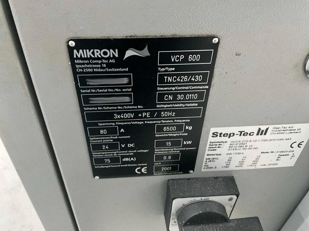 Used Mikron VCP 600 I Vertical Machining Center I 2001