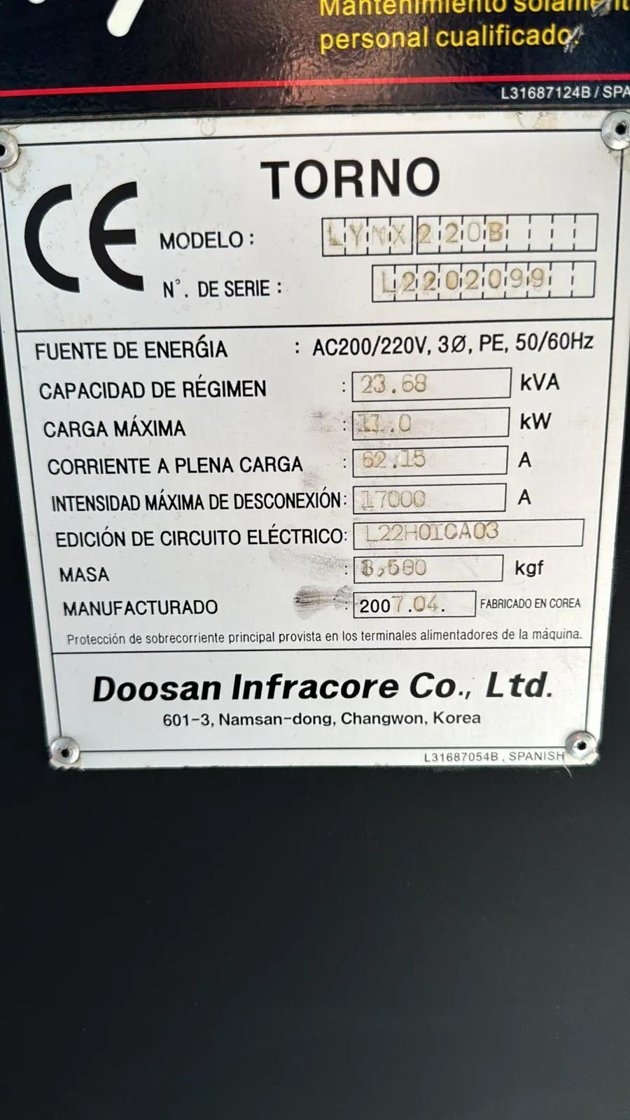 Usado Torno CNC Doosan Lynx 220 I