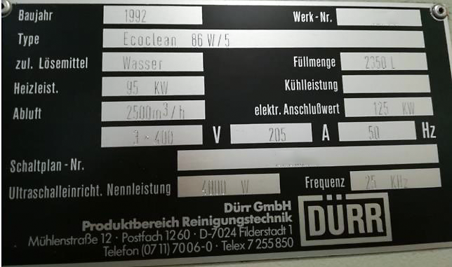 Gebruikt Dürr Ecoclean 86W-5 - Reinigingsmachine - 1992