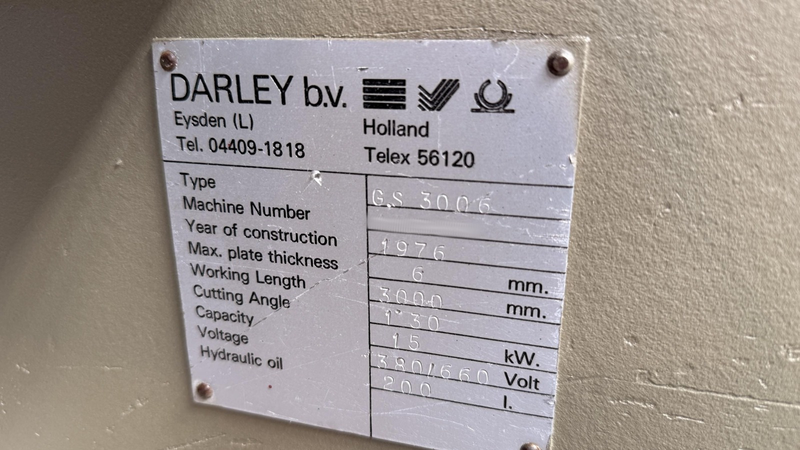 Used Darley GS 3006 I Hydraulic Shear I 1976