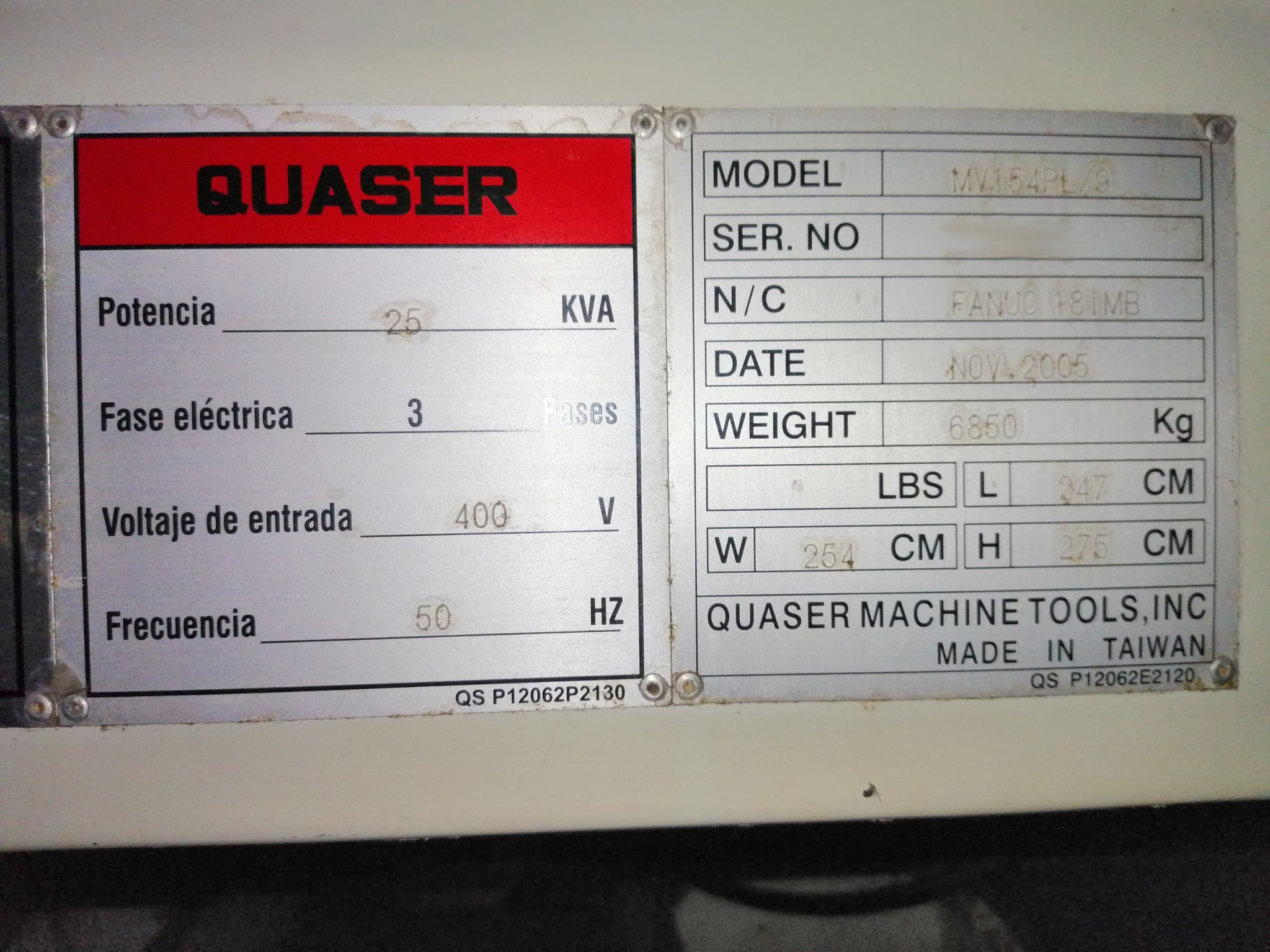 Used Quaser MV154 PL/9 I Vertical Machining Center I 2005