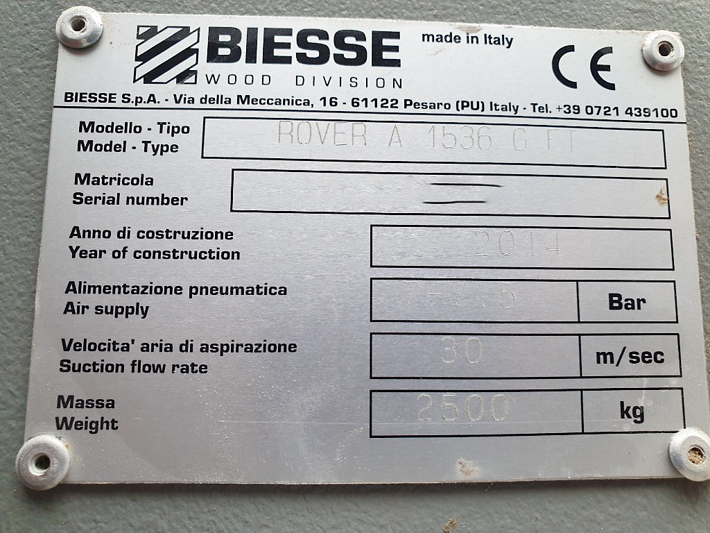 Used Biesse Rover A 1536 G FT - CNC Machining Center - 2014