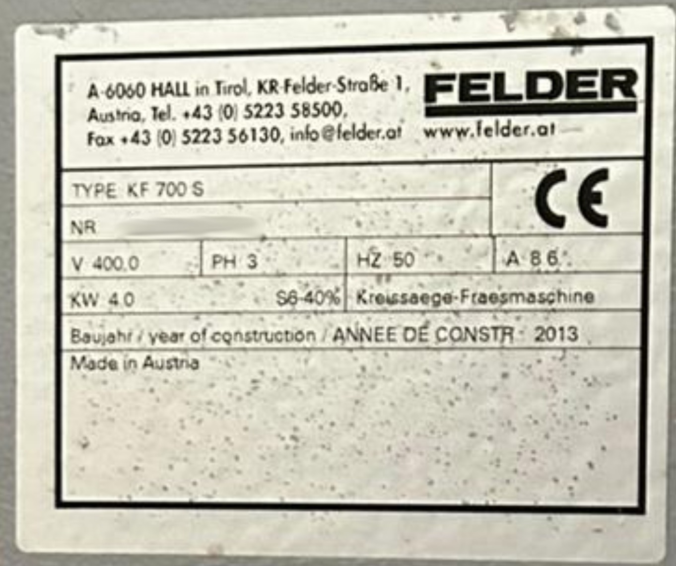 Used Felder KF 700 S I Sliding Table Saw I 2013