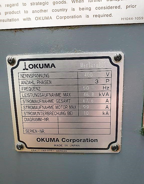 Used Okuma Macturn 250-W - CNC Lathe - 2004