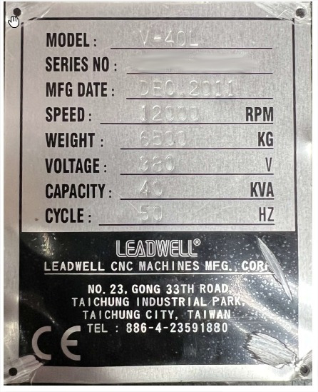Used Leadwell V-40L I Vertical Machining Center