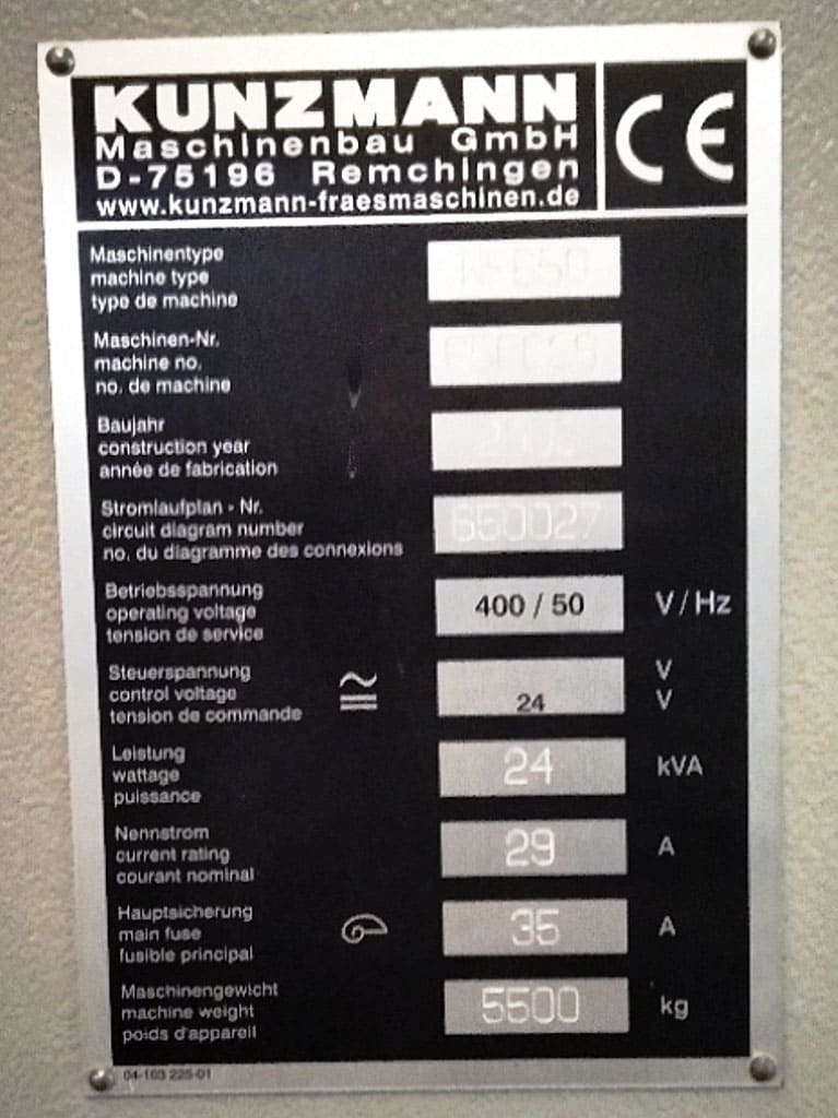 Gebruikt Kunzmann WF 650 - Verticaal bewerkingscentrum - 2006