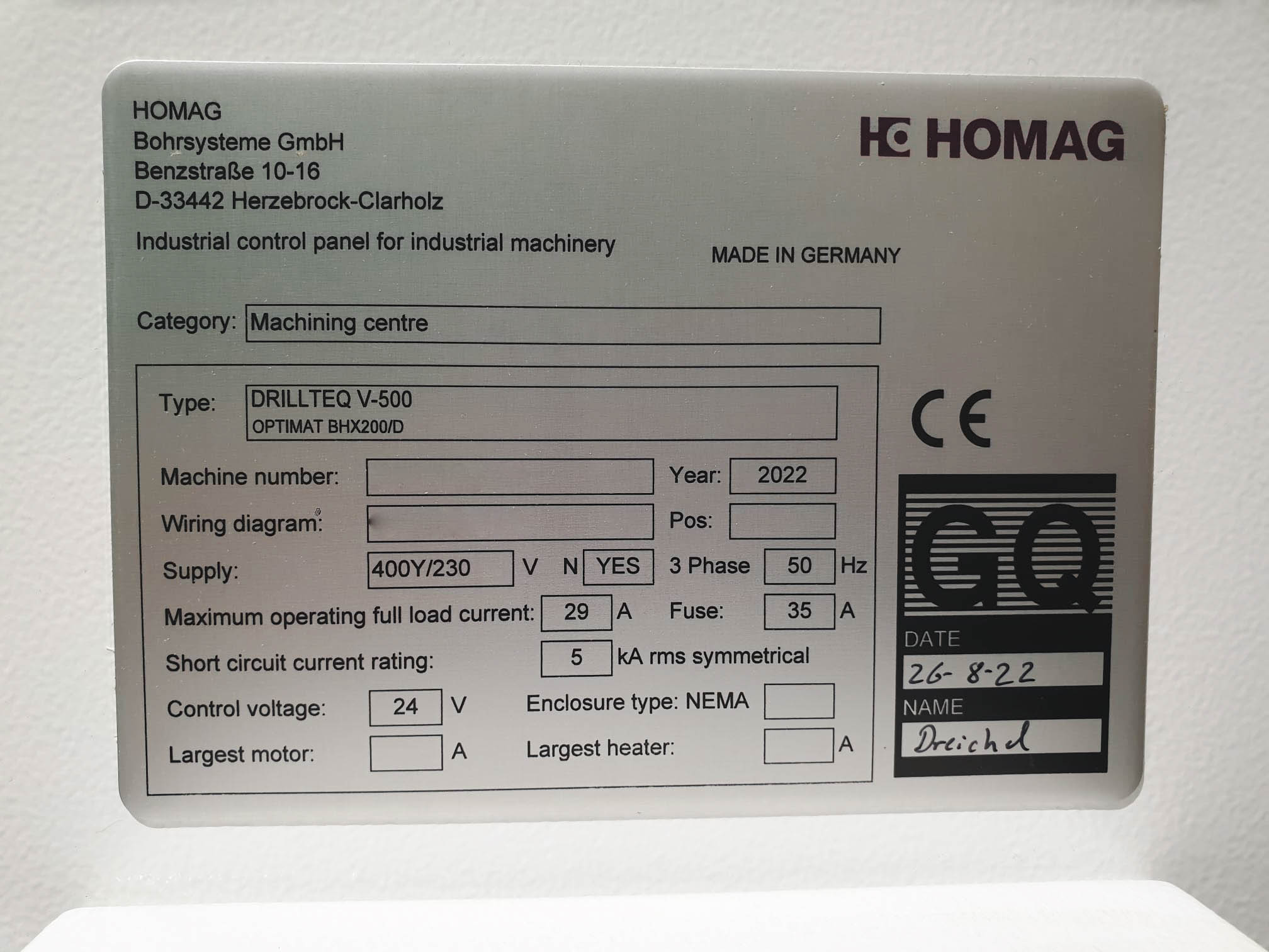 Used Homag Drillteq V-500 I Vertical CNC Machining Center I 2022