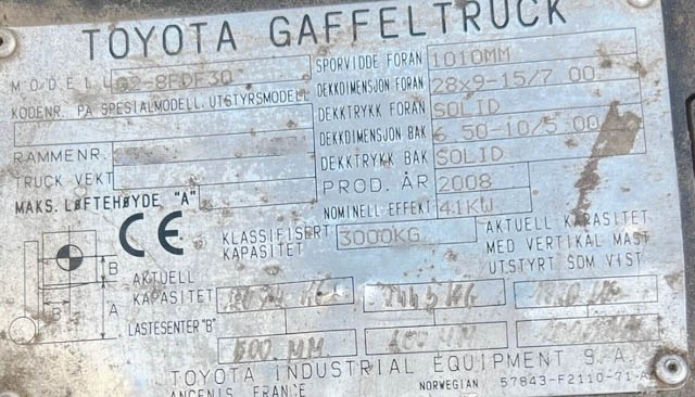 Used Toyota 02-8FDF30 - Forklift - 2008