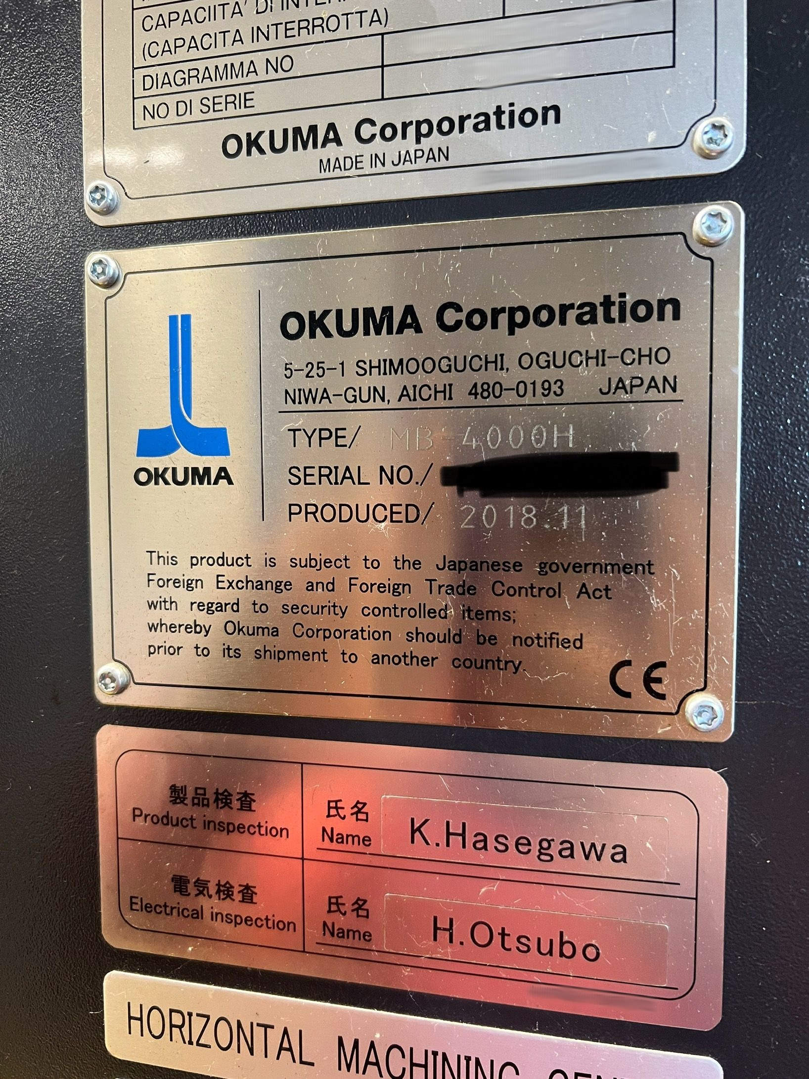 Used Okuma MB-4000H I Horizontal Machining Center I 2018