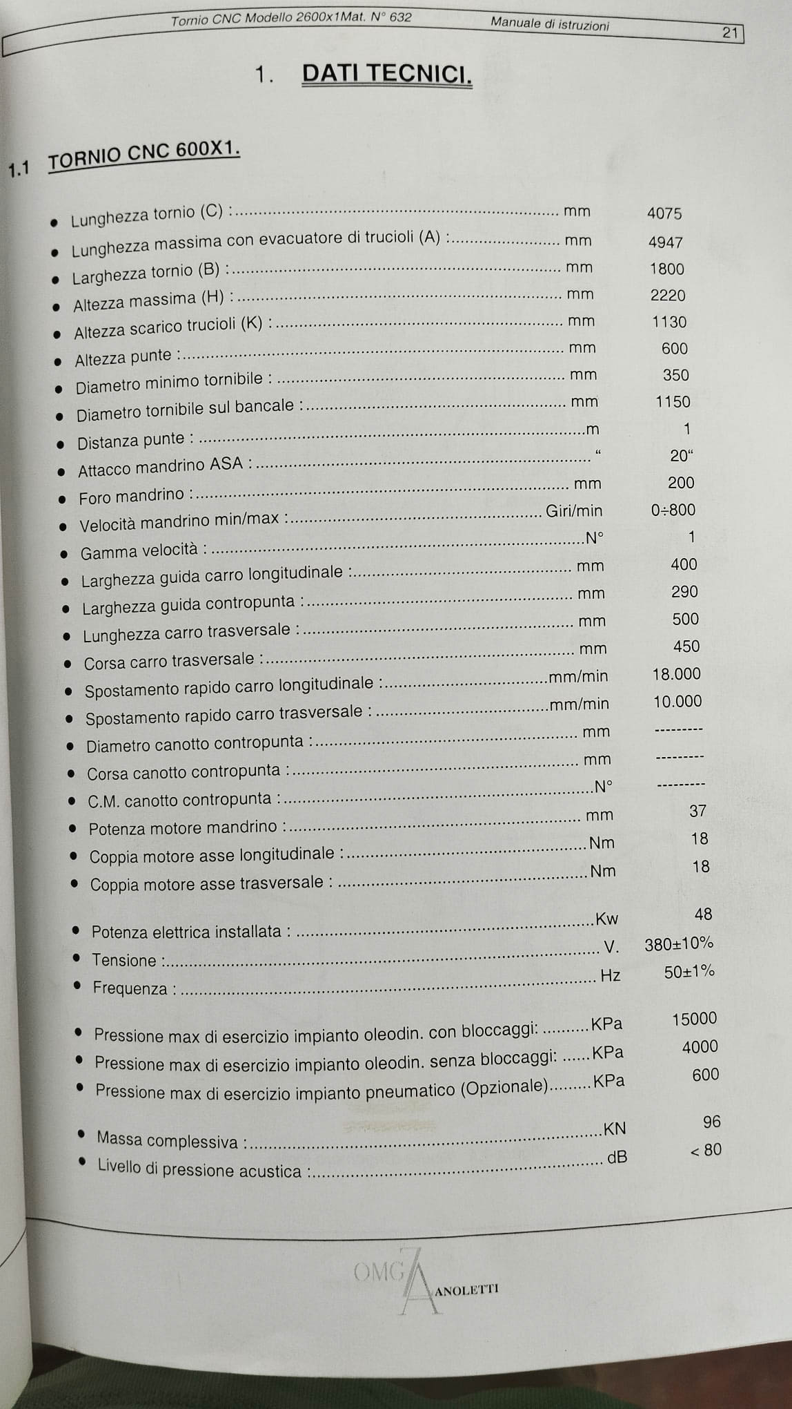 Used OMG Zanoletti CNC 600x1