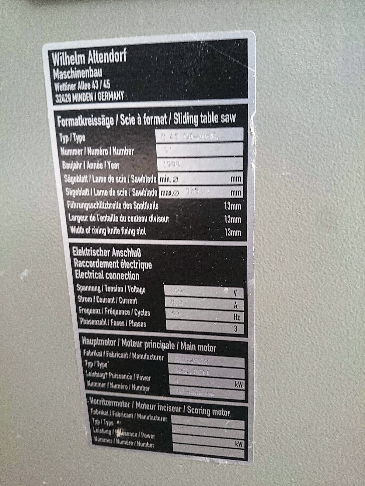 Usado Altendorf C45 - Sierra Deslizante - 1998