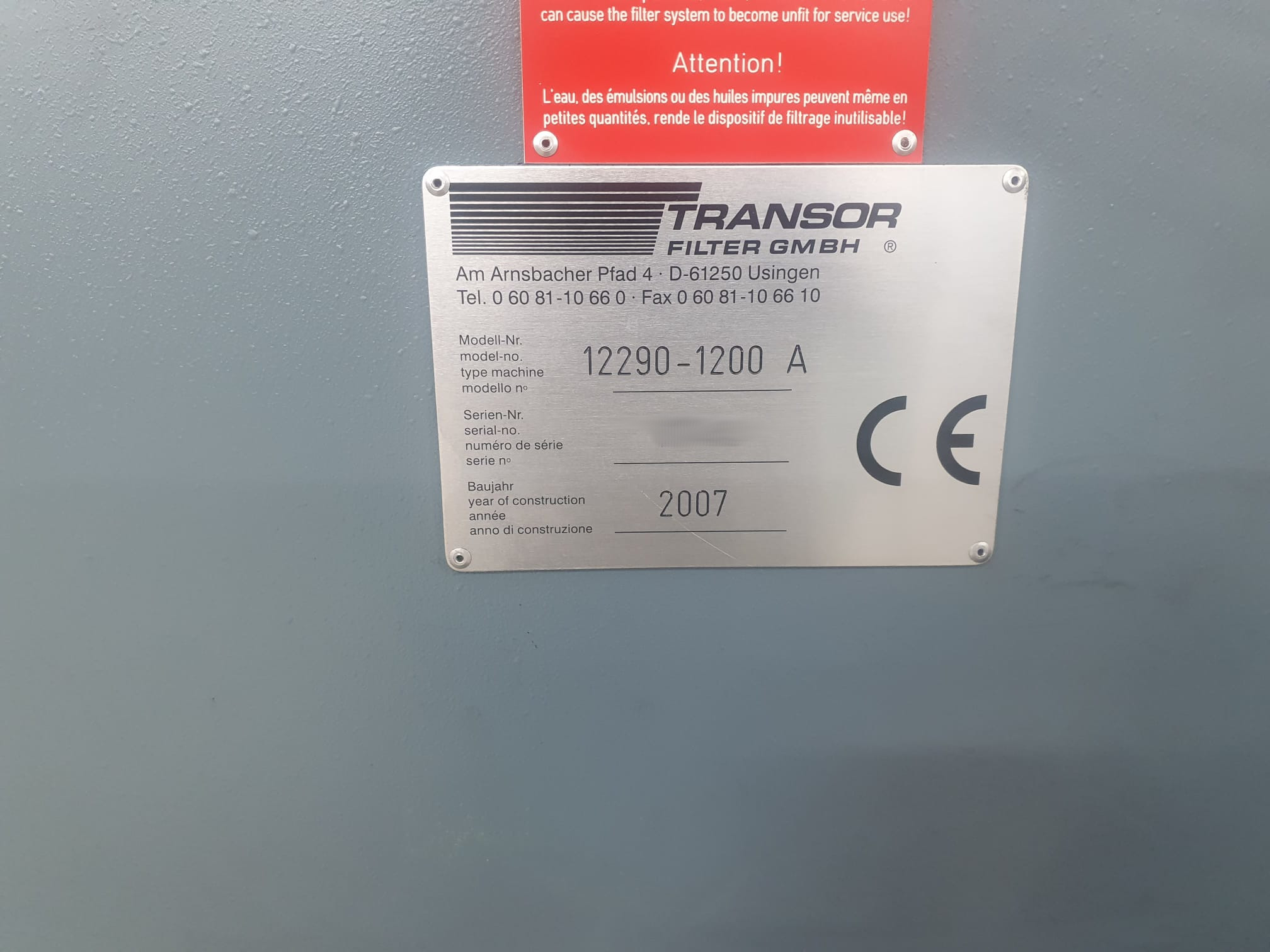 Used Transor 12290/1200 A I  Filtration and Cleaning I 2007