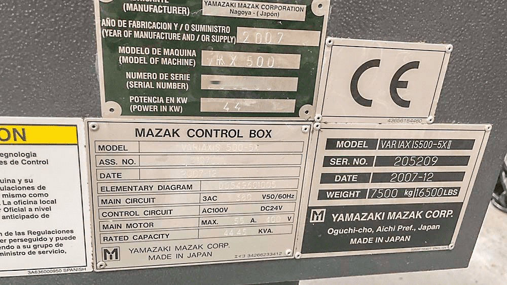 Gebruikt Mazak VARIAXIS 500-5X II - CNC Bewerkingscentrum - 2007