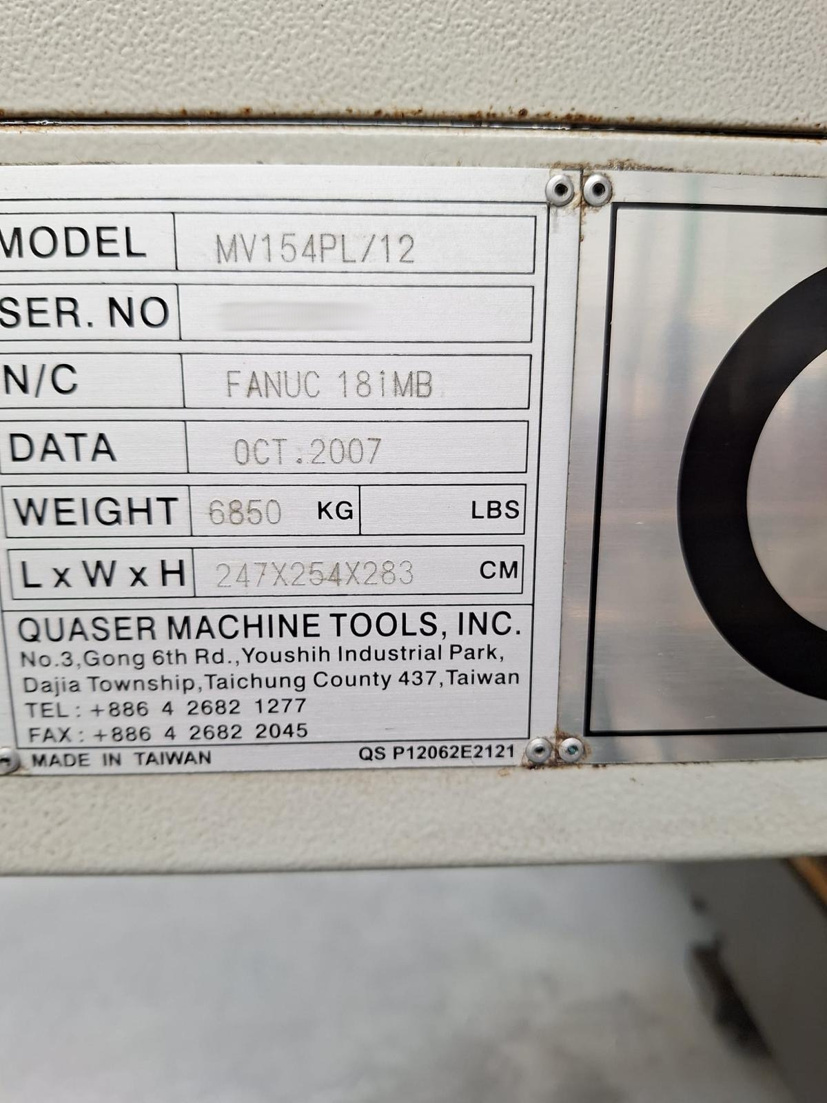 Used Quaser MV154 PL/12 I Vertical Machining Center I 2007