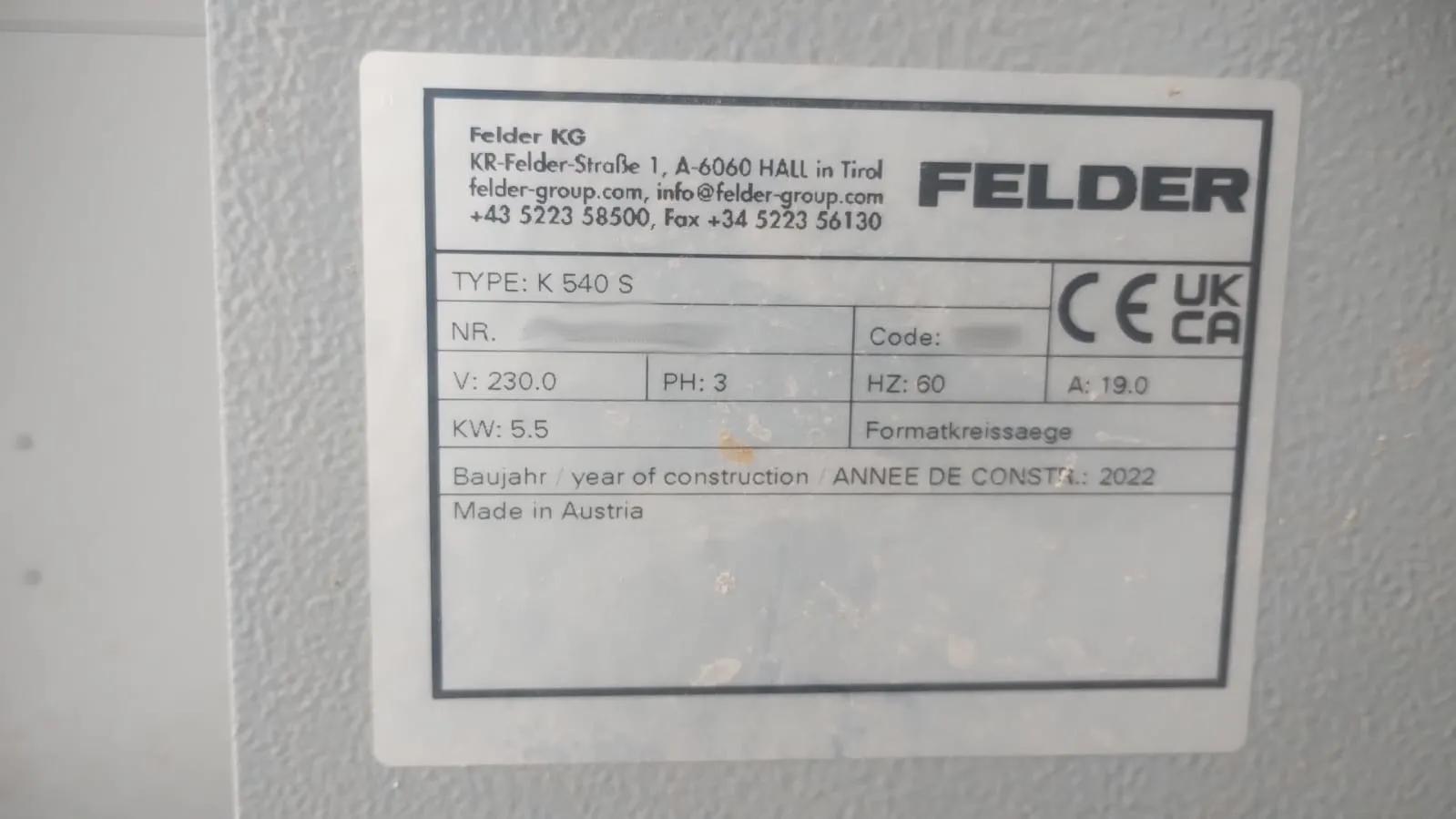 Usado Sierra de Mesa Deslizante Felder K 540 S I