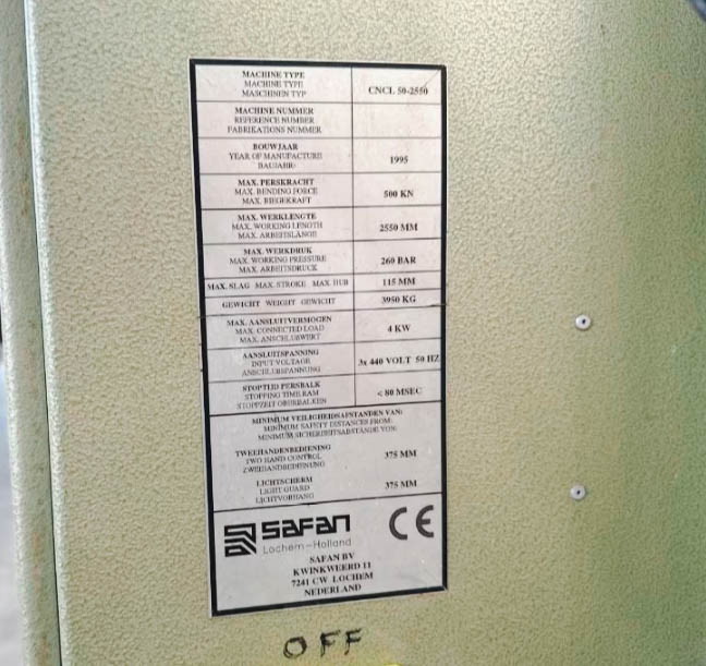 Usado Safan CNCL 50-2550 - Prensa de Pliegue - 1995
