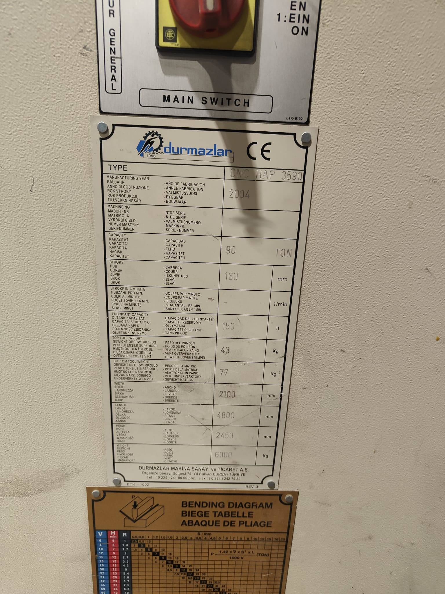 Used Durma CNC HAP 3590 I Press Brake I 2004