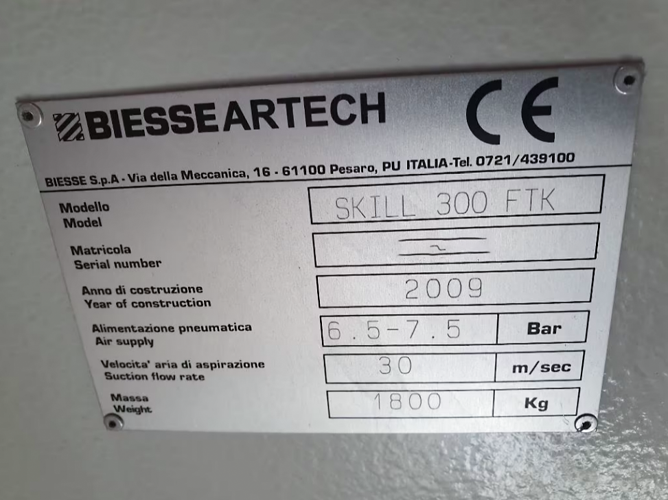 Used Biesse Artech Skill 300 FTK - CNC Machining Center - 2009