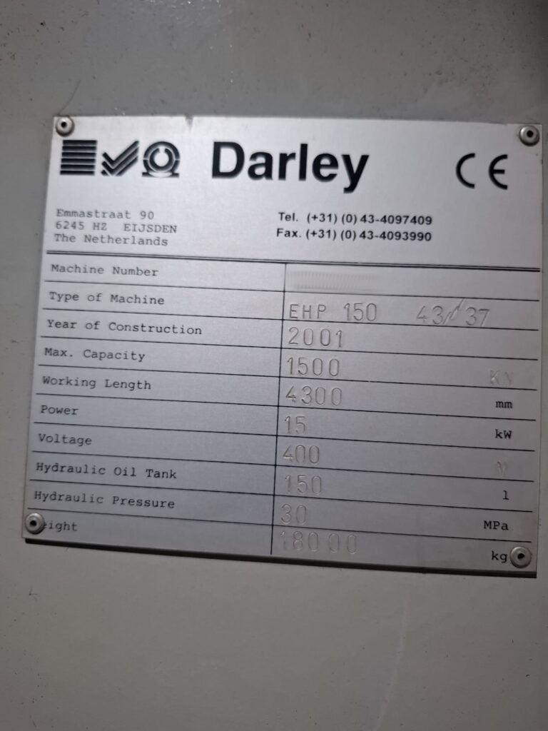 Used Darley EHP 150 43/37 I Press Brake I 2001