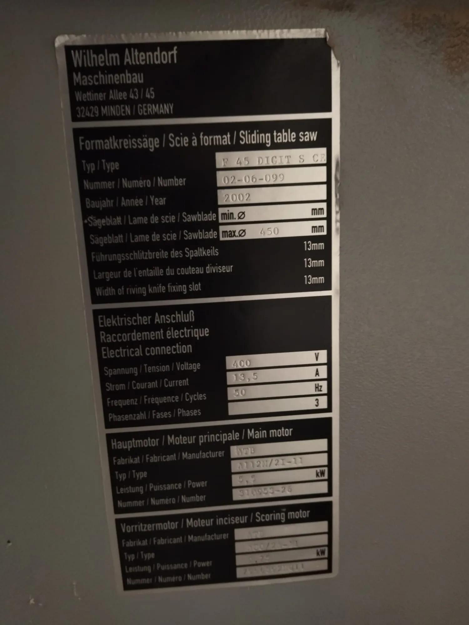Usado Sierra de Mesa Deslizante Altendorf F45 I