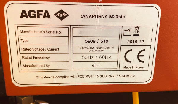 Used Agfa Anapurna M2050i - UV Hybrid CMYKlclm WW - 2016