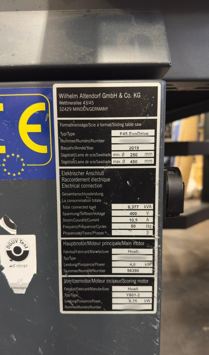 Used Altendorf F45 Evo Drive I Sliding Table Saw I 2019