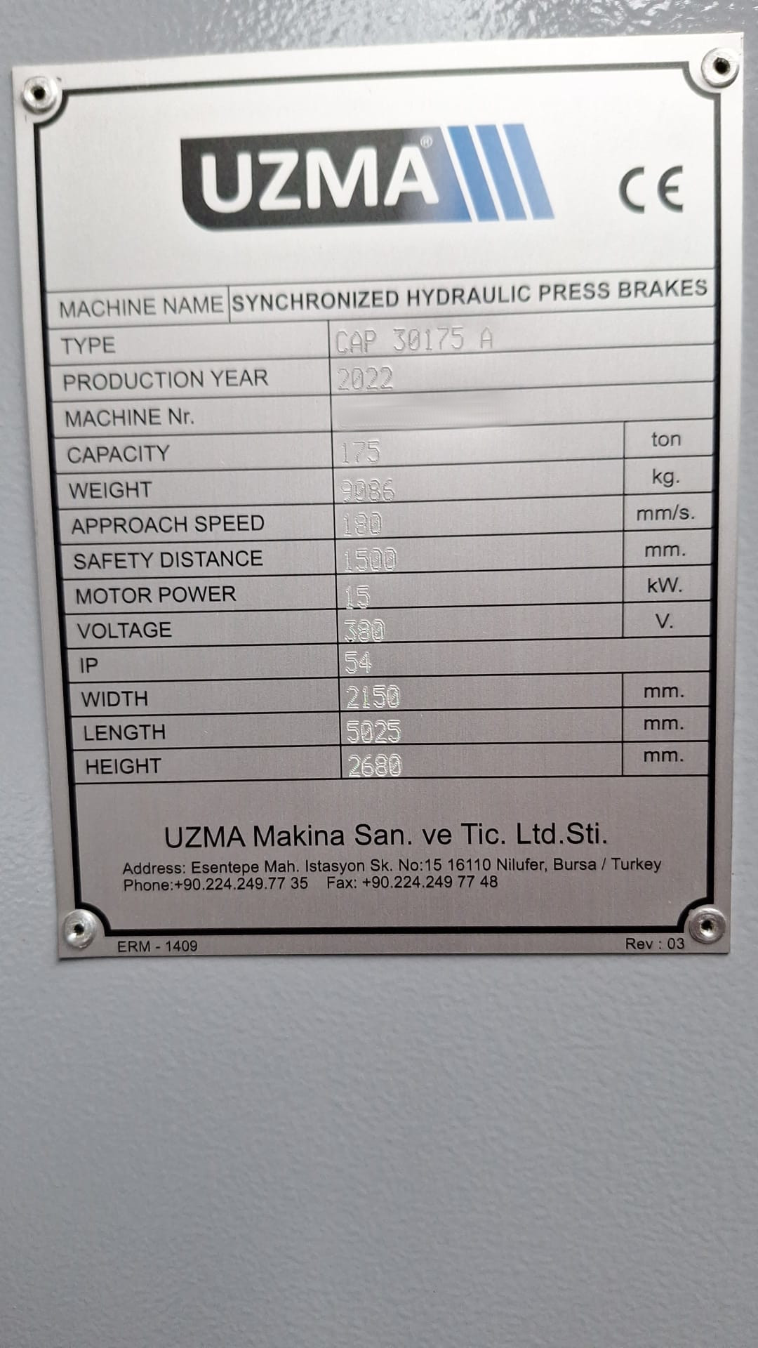 Used UZMA CAP 30175 A I Press Brake I 2022