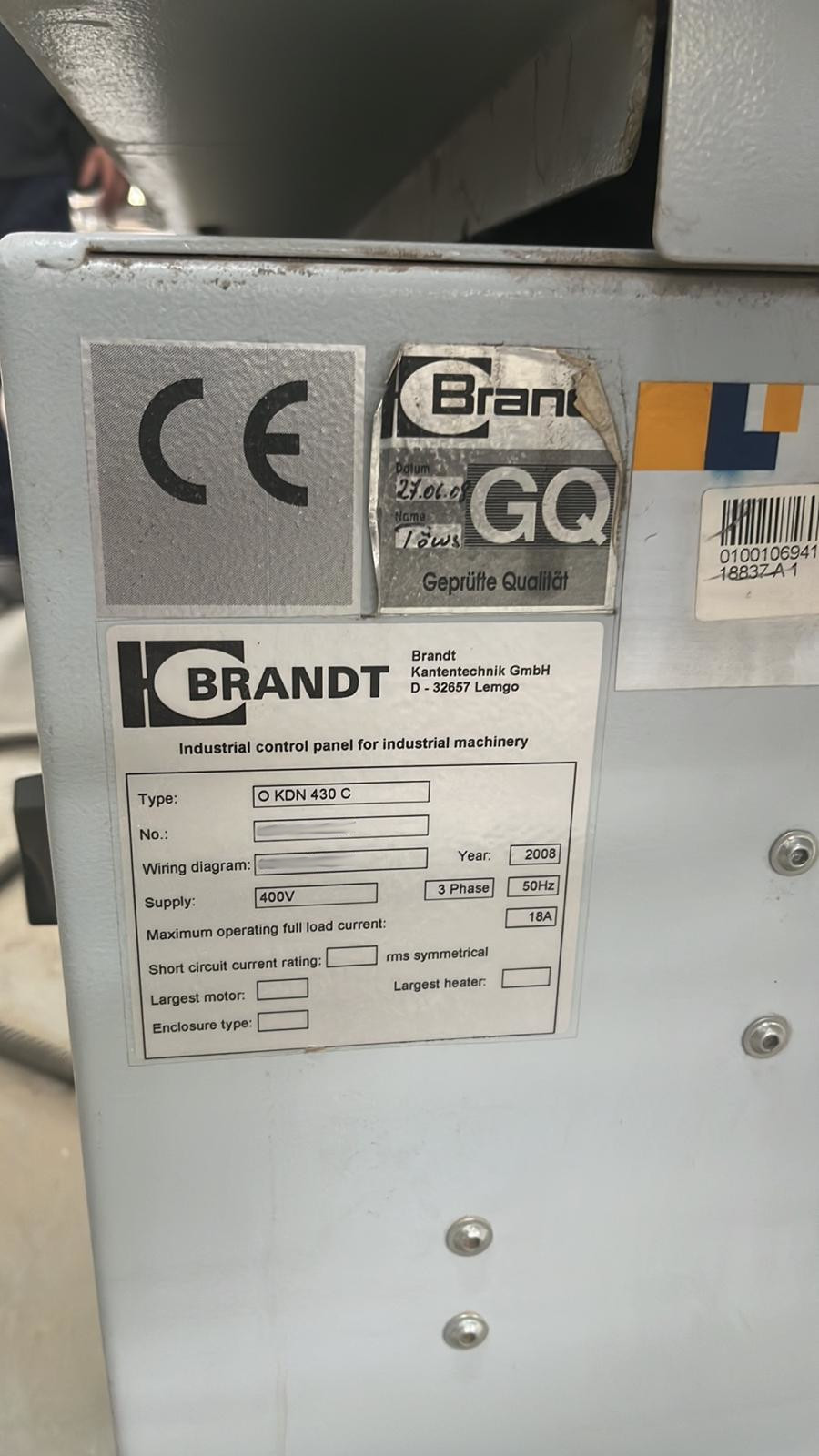 Used Brandt Optimat KDN 430 C I Edgebanding I 2008
