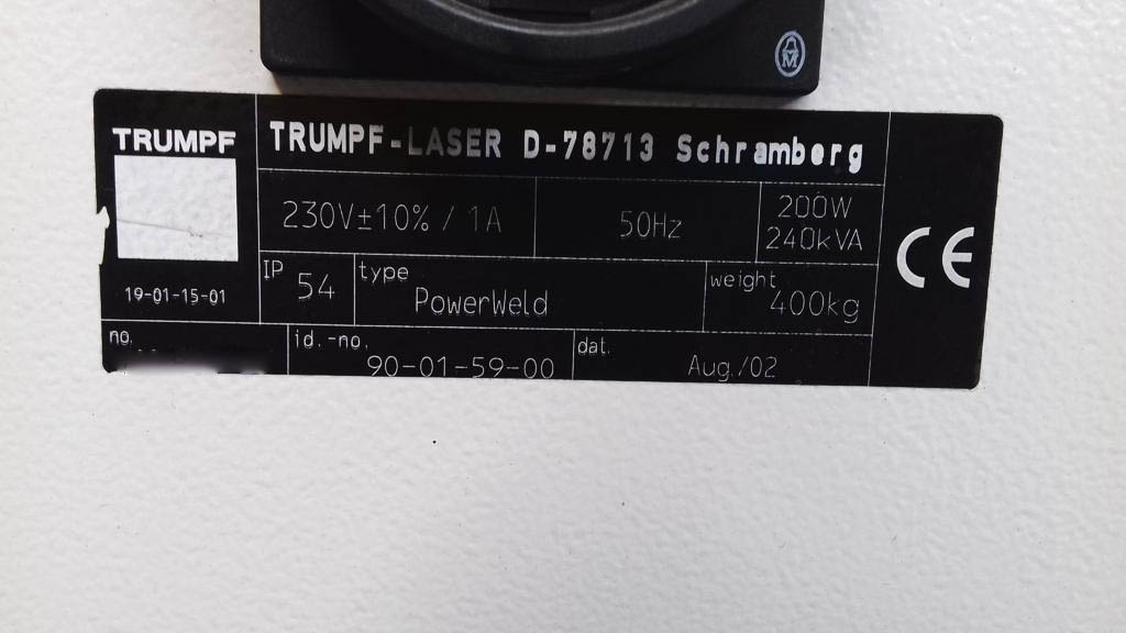 Used Trumpf PowerWeld + HL 204 P - Laser Welding - 2002