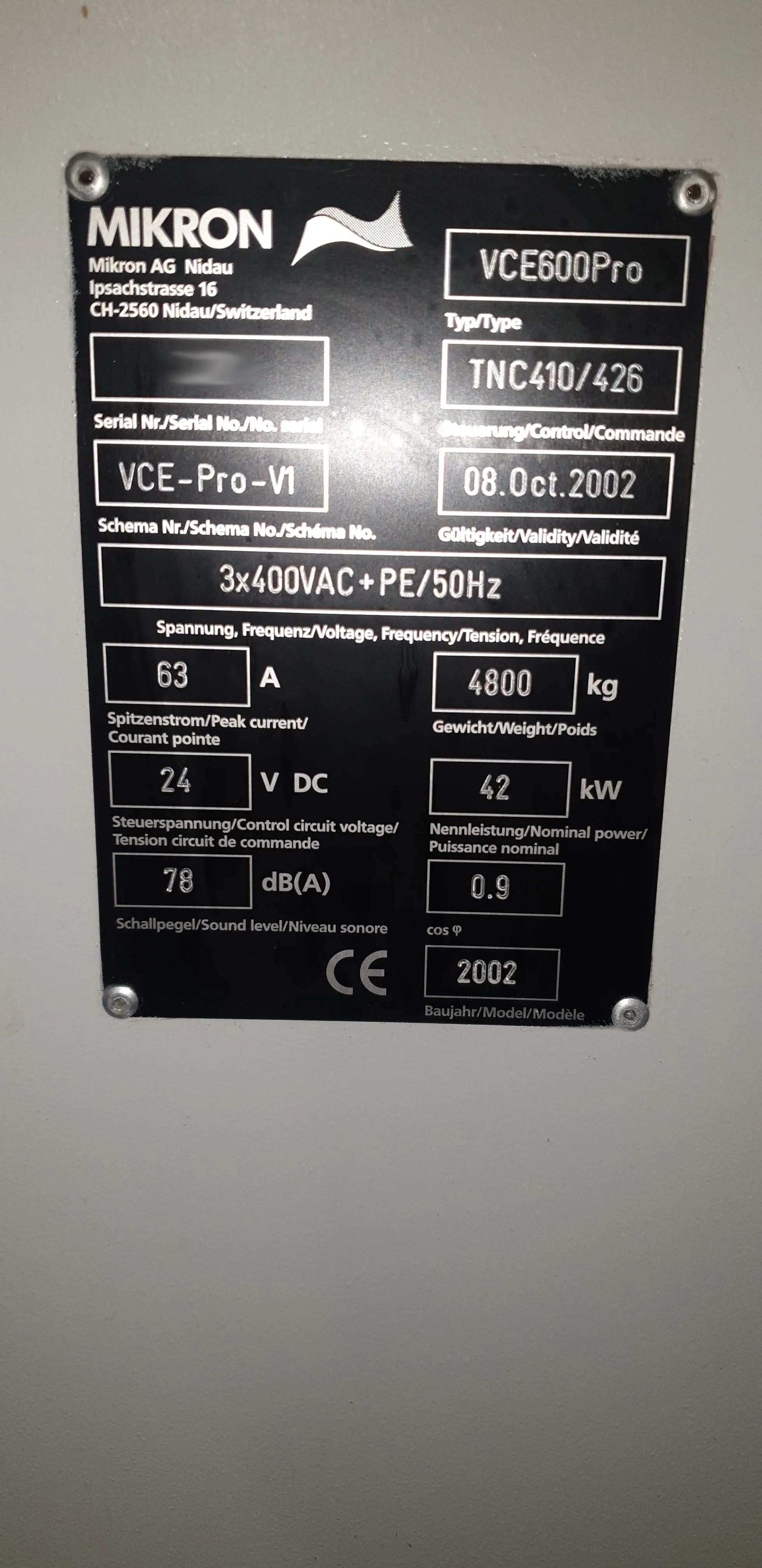 Used Agie Charmilles Mikron VCE 600 Pro I Vertical Machining Center I 2002