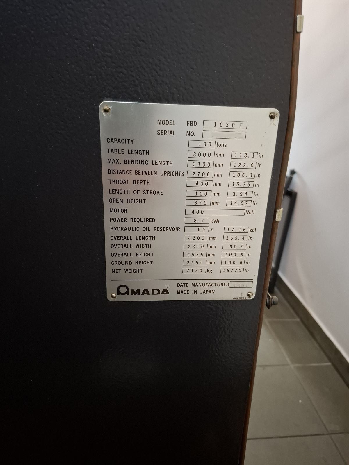 Used Amada FBD-1030F I Press Brake