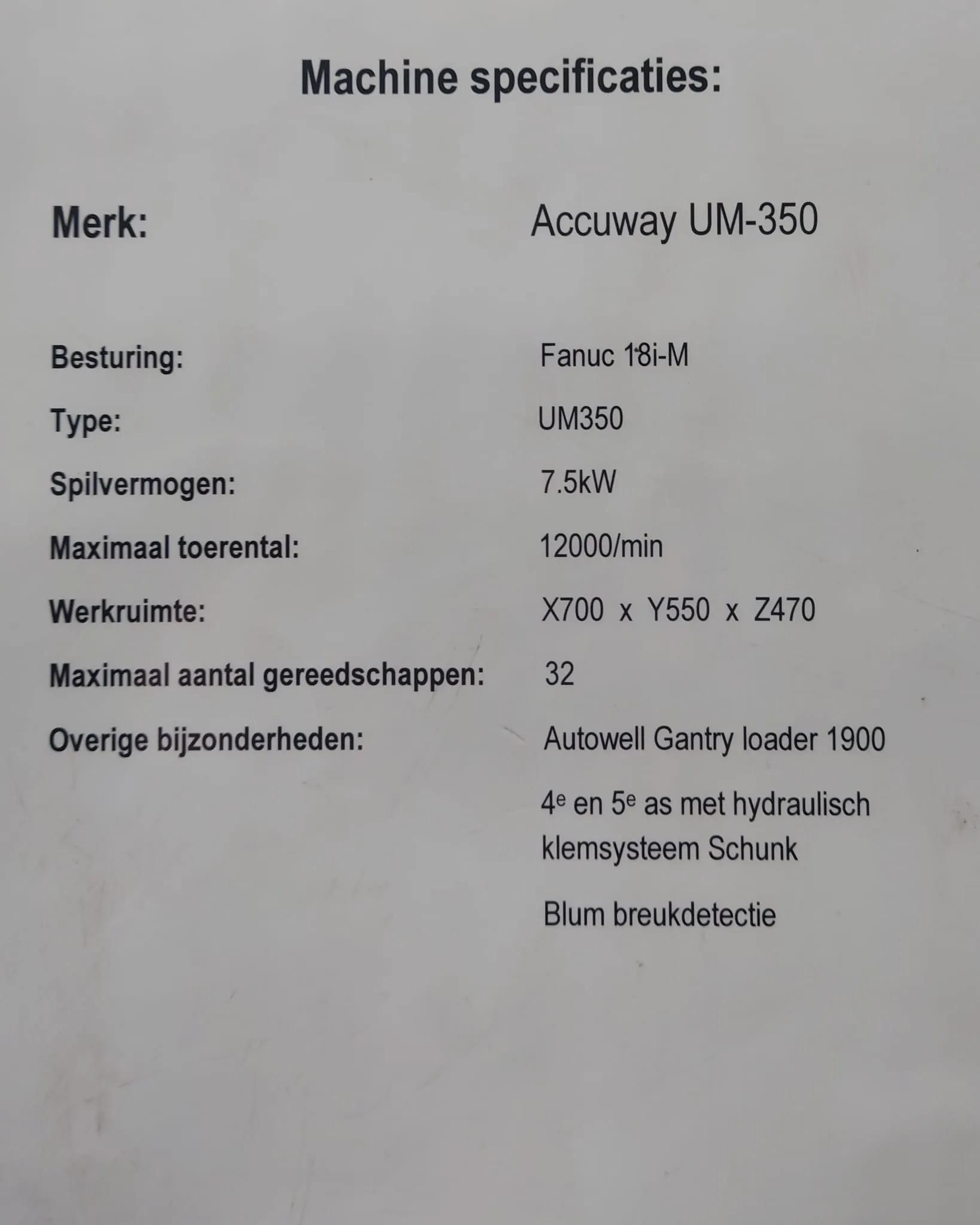 Usado Centro de Mecanizado Vertical Accuway UM-350V5 I