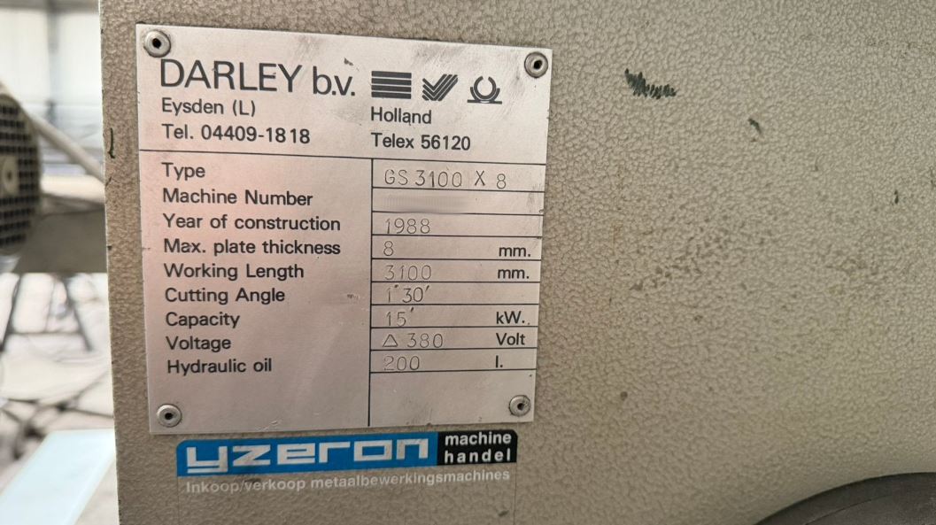 Used Darley GS 3100 X 8 I Hydraulic Shear I 1988