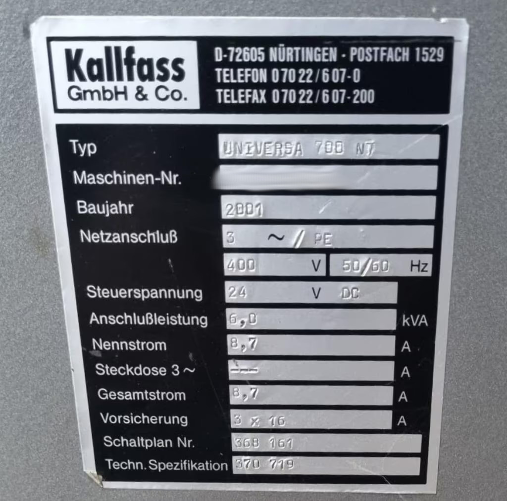 Used Kallfass Universa 700 NT I Automatic Side Sealer I 2001