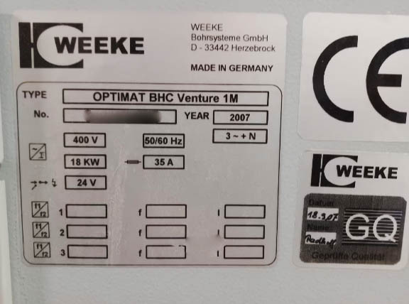 Used Weeke Optimat BHC Venture 1M I CNC Machining Center I 2007