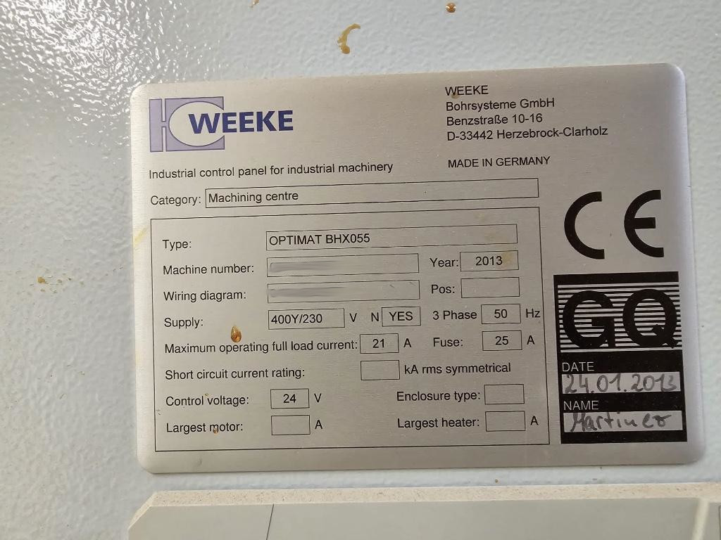 Used Weeke BHX 055 Optimat I CNC Machining Center I 2013