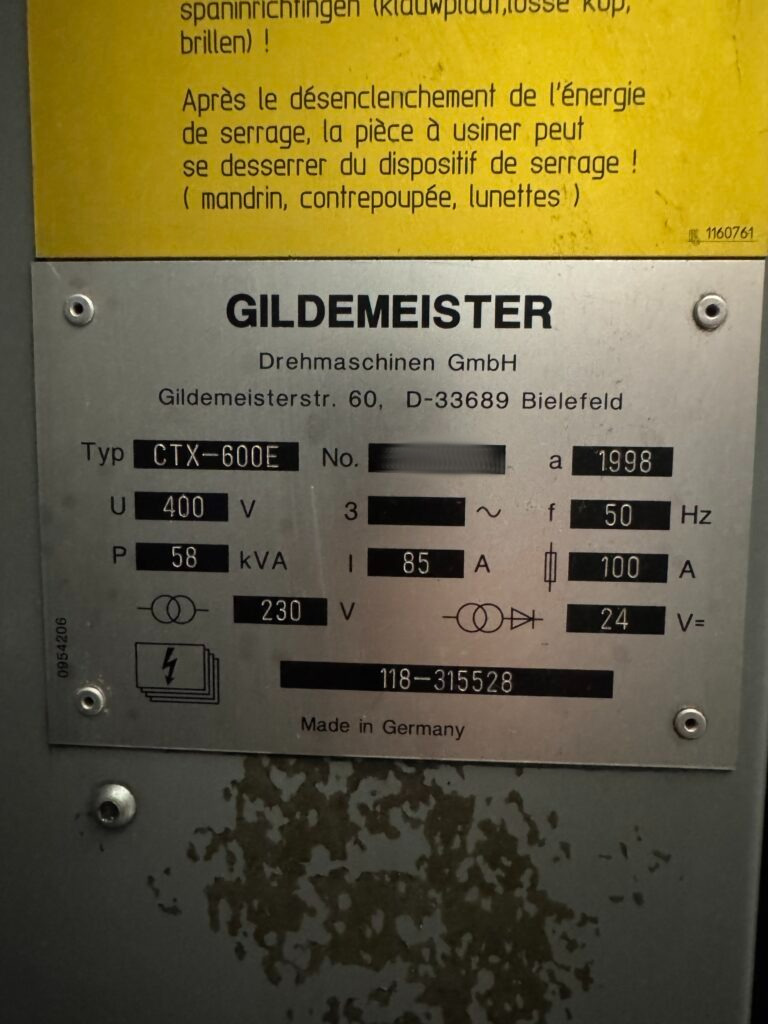Used Gildemeister CTX 600 E I CNC Lathe I 1998