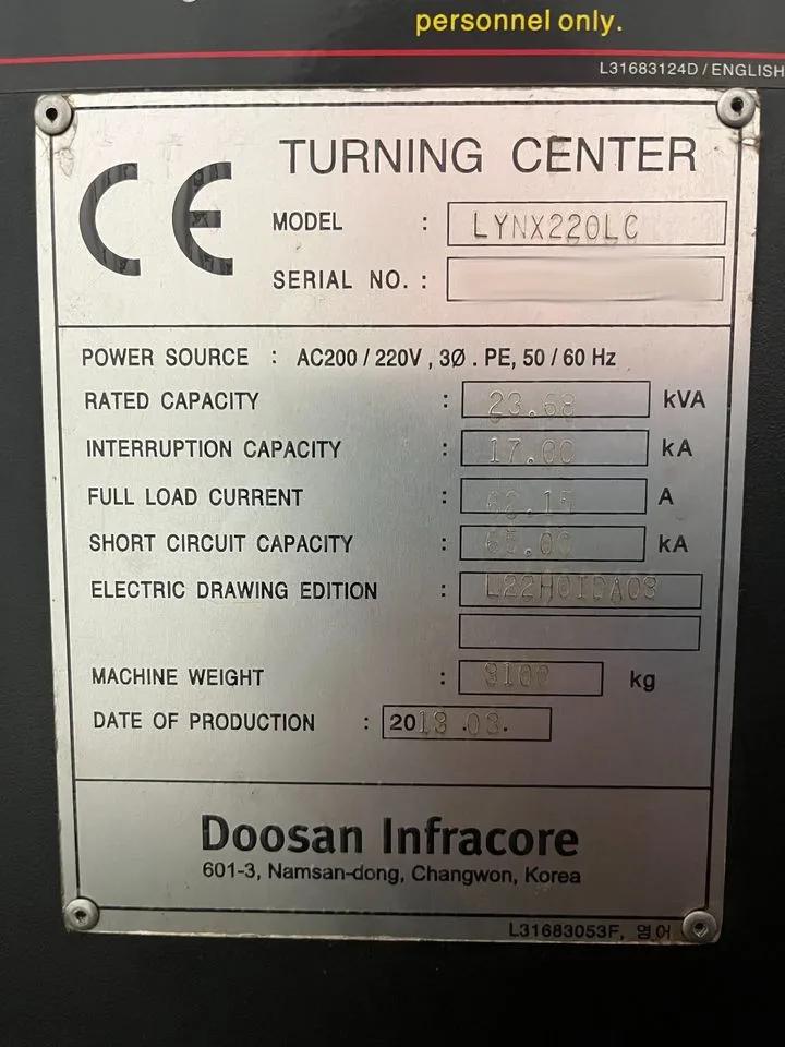 Usado Torno CNC Doosan Lynx 220L I