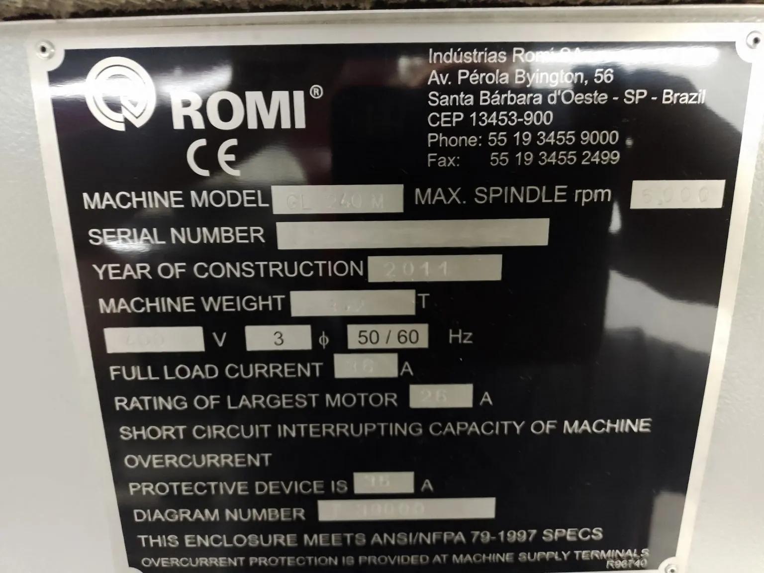 Usado Torno CNC Romi GL 240M I 2011