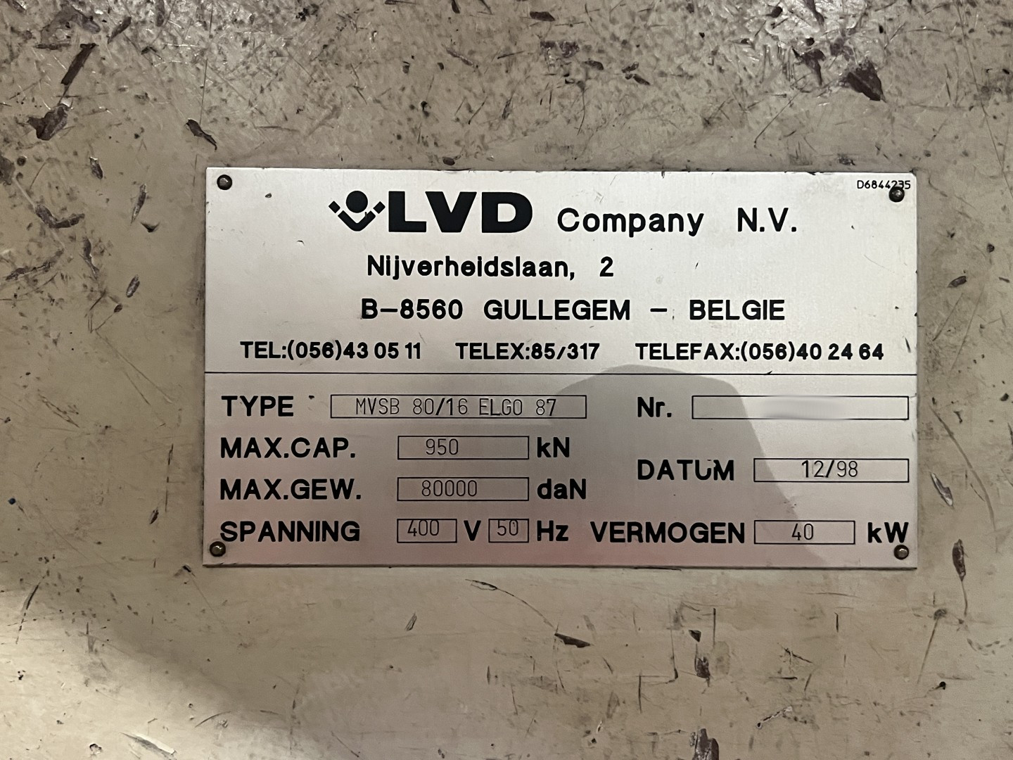 Used LVD MVSB 80/16 I Guillotine Shear I 1998 