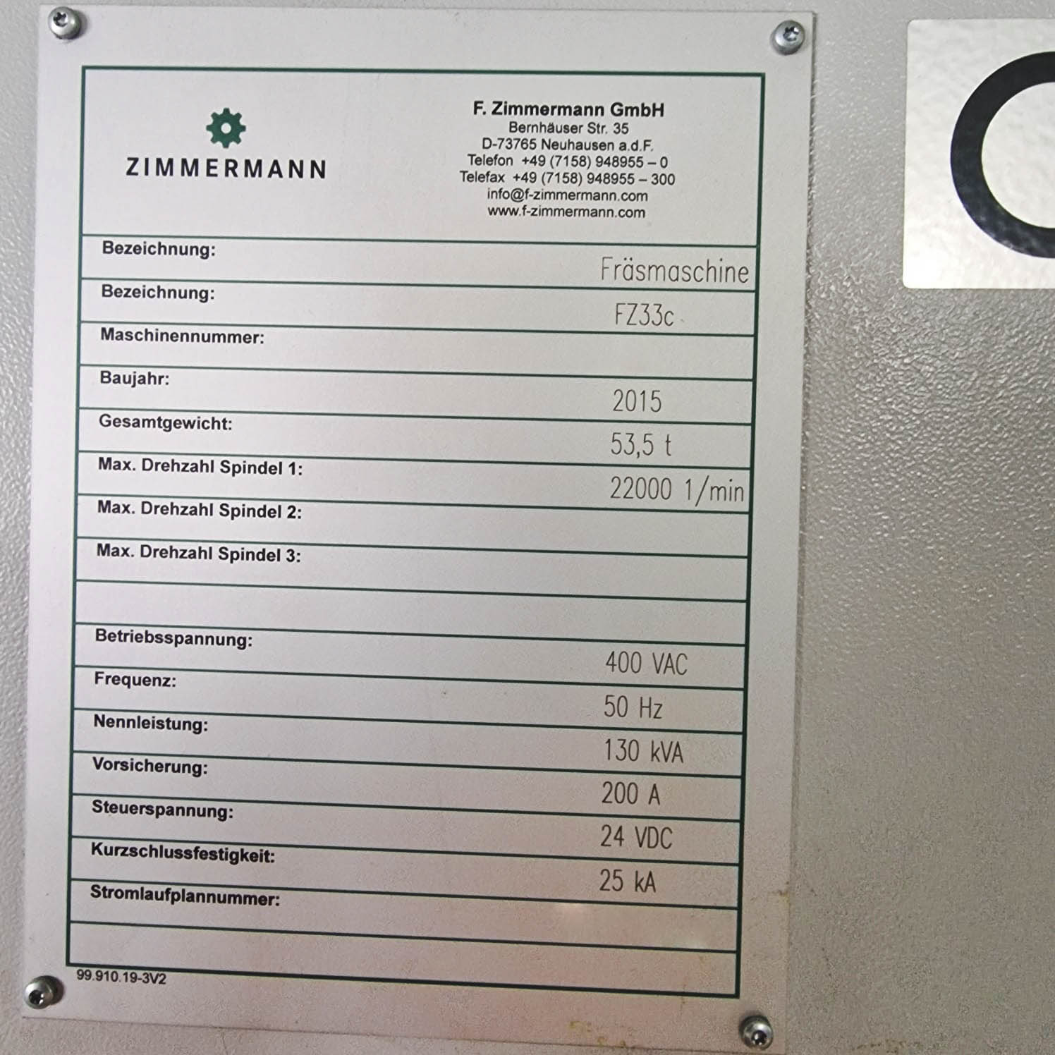 Used Zimmermann FZ33c - CNC Gantry Type Plano Mill - 2015