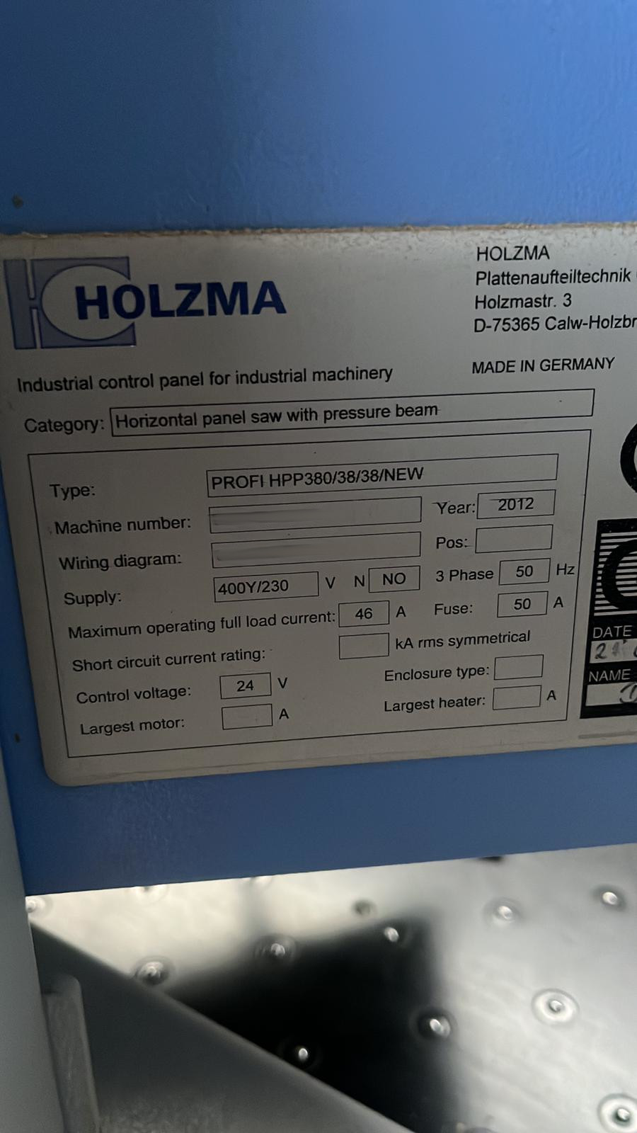 Used Holzma Profi HPP 380/38/38 I Beam Saw I 2012