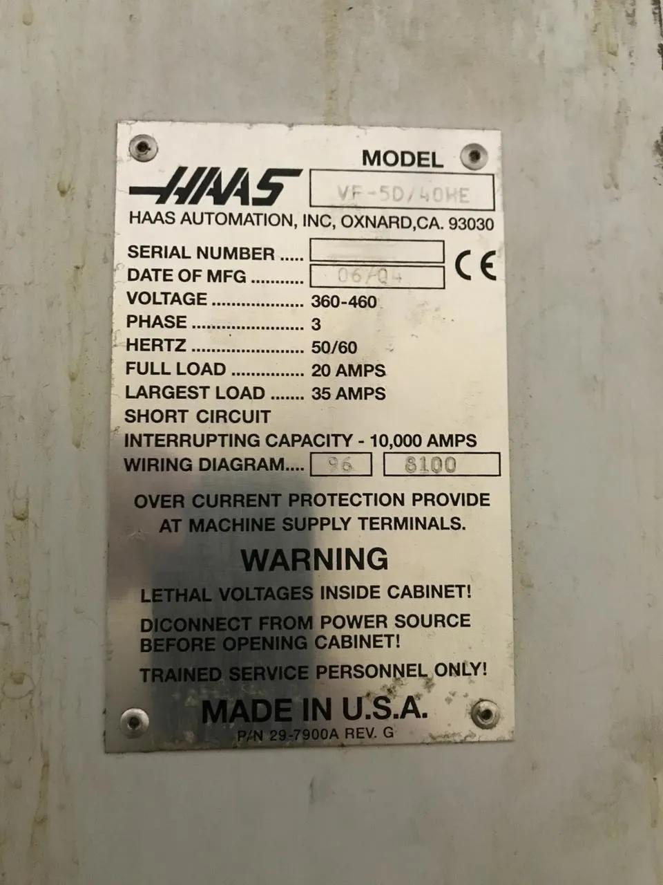 Used Haas VF-5D/40HE I Vertical Machining Center I 2004