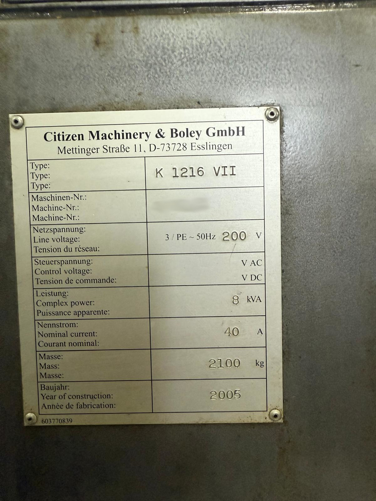 Used Citizen K 1216 VII I CNC Lathe I 2005