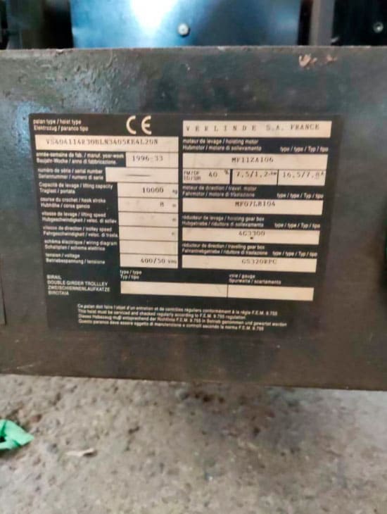 Used Verlinde 10T - Horizontal crane - 1996