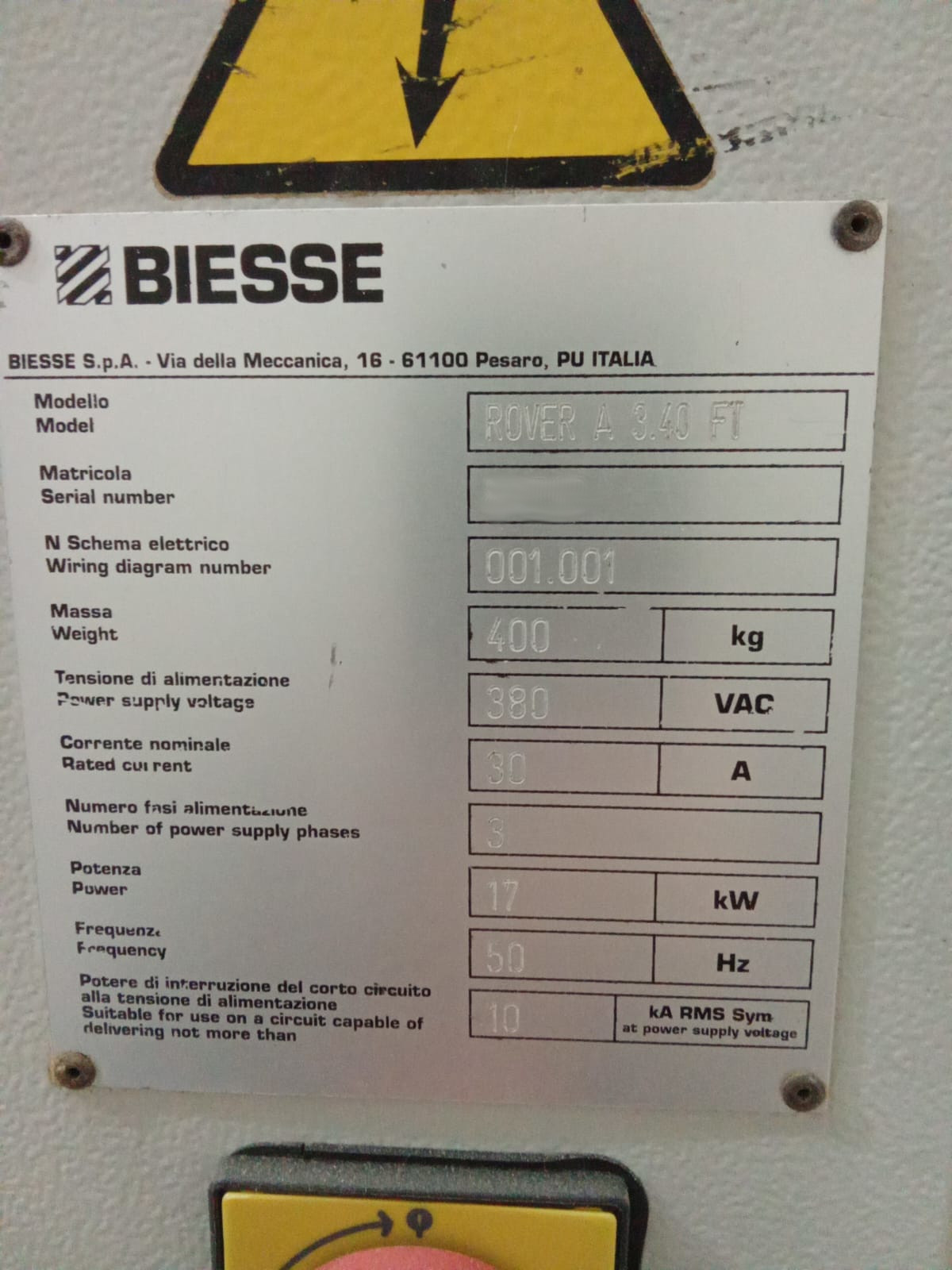 Used Biesse Rover A 3.40 FT I CNC Machining Center