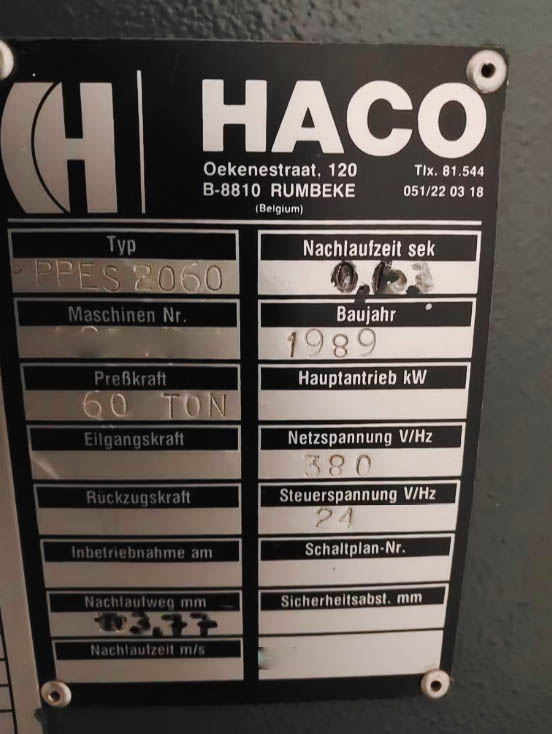 Used Haco PPES 2060 I Press Brake I 1989