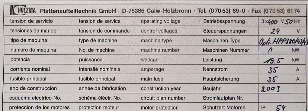 Usado Holzma HPP 380 - Sierra de panel - 2003