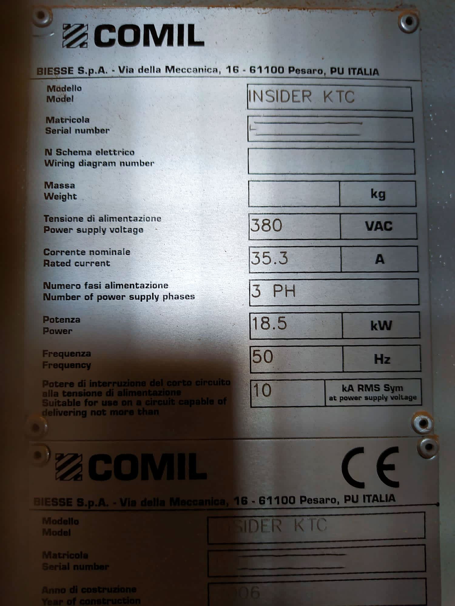 Usado Biesse Comil Insider KT2 - Centros de mecanizado CNC - 2002