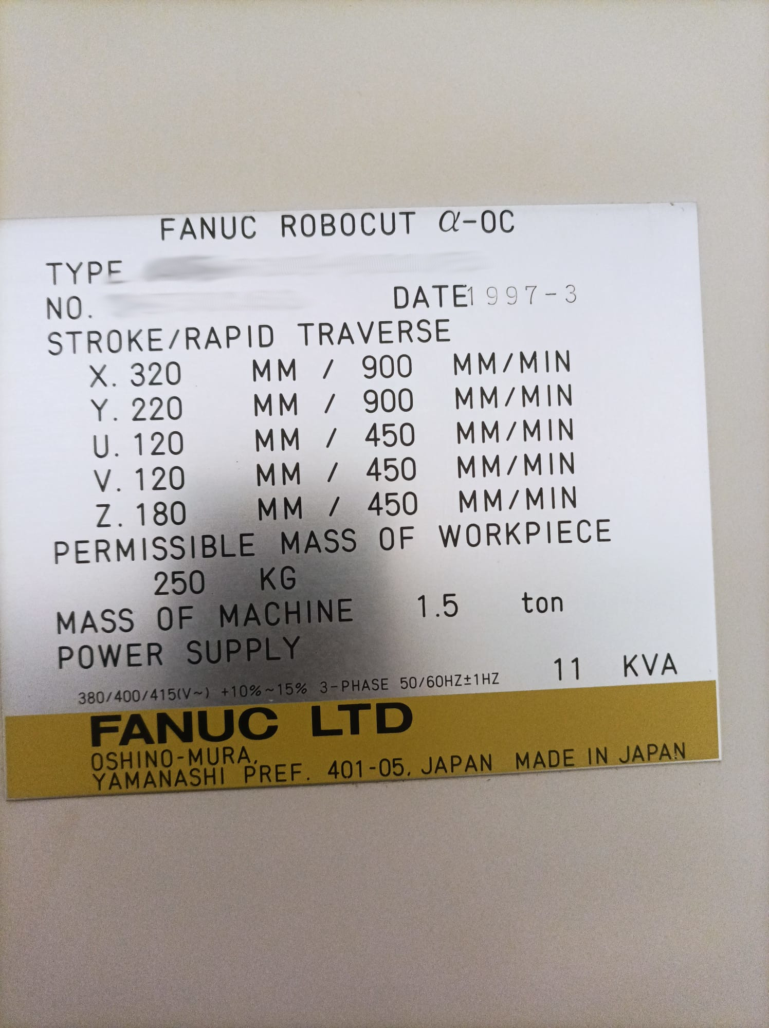 Used Fanuc Robocut Alpha 0C I Wire EDM Machine I 1997